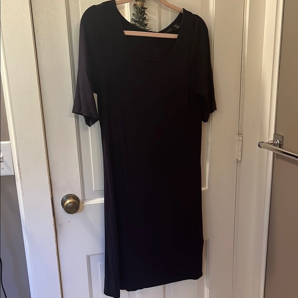 Adrienne Vittadini Navy Blue Sheath Midi Dress Crew Neck Short Sleeve